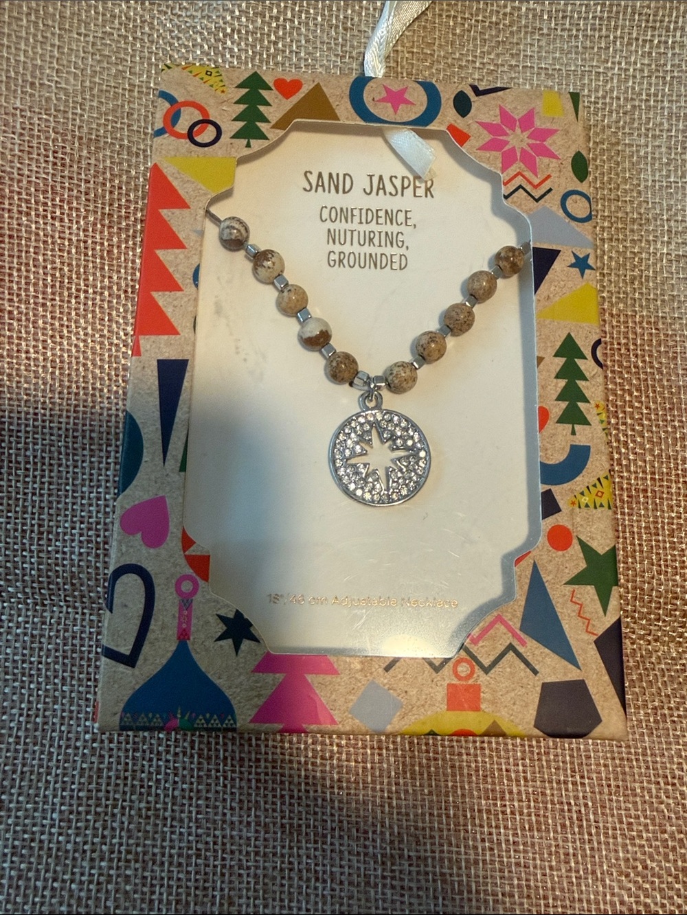 Beaded Pendant Necklace - Tan with Silver Star Charm